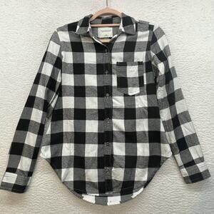 Abercrombie and Fitch Shirt Womens XXS Black White Buffalo Plaid Soft AF Pocket
